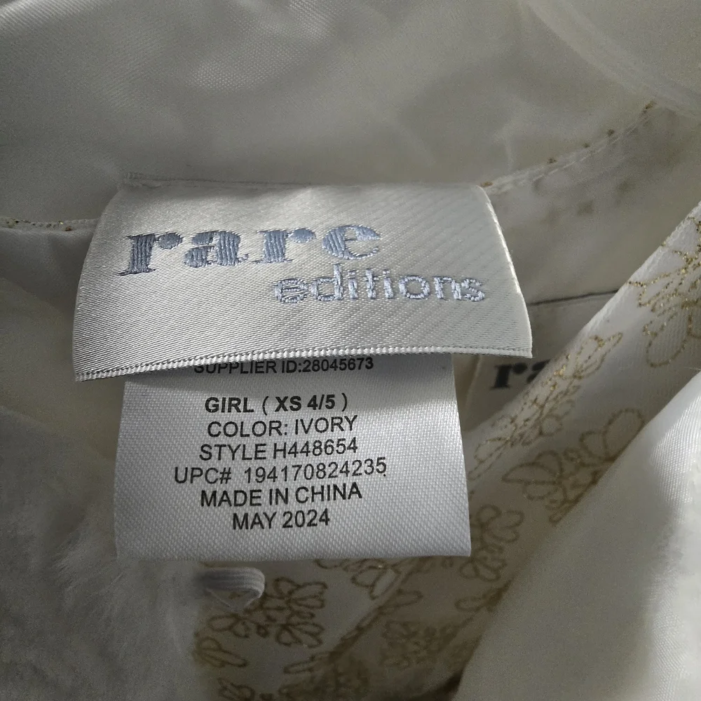 Girls' Size 4/5 Rare Editions Ivory and Gold Dress And Faux Fur Jacket Set